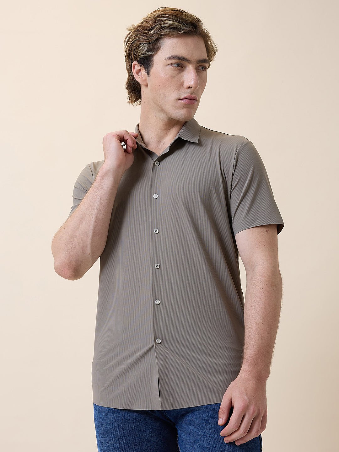 Men Premium Solid Polo Collar Half Sleeves Regular Fit Shirt