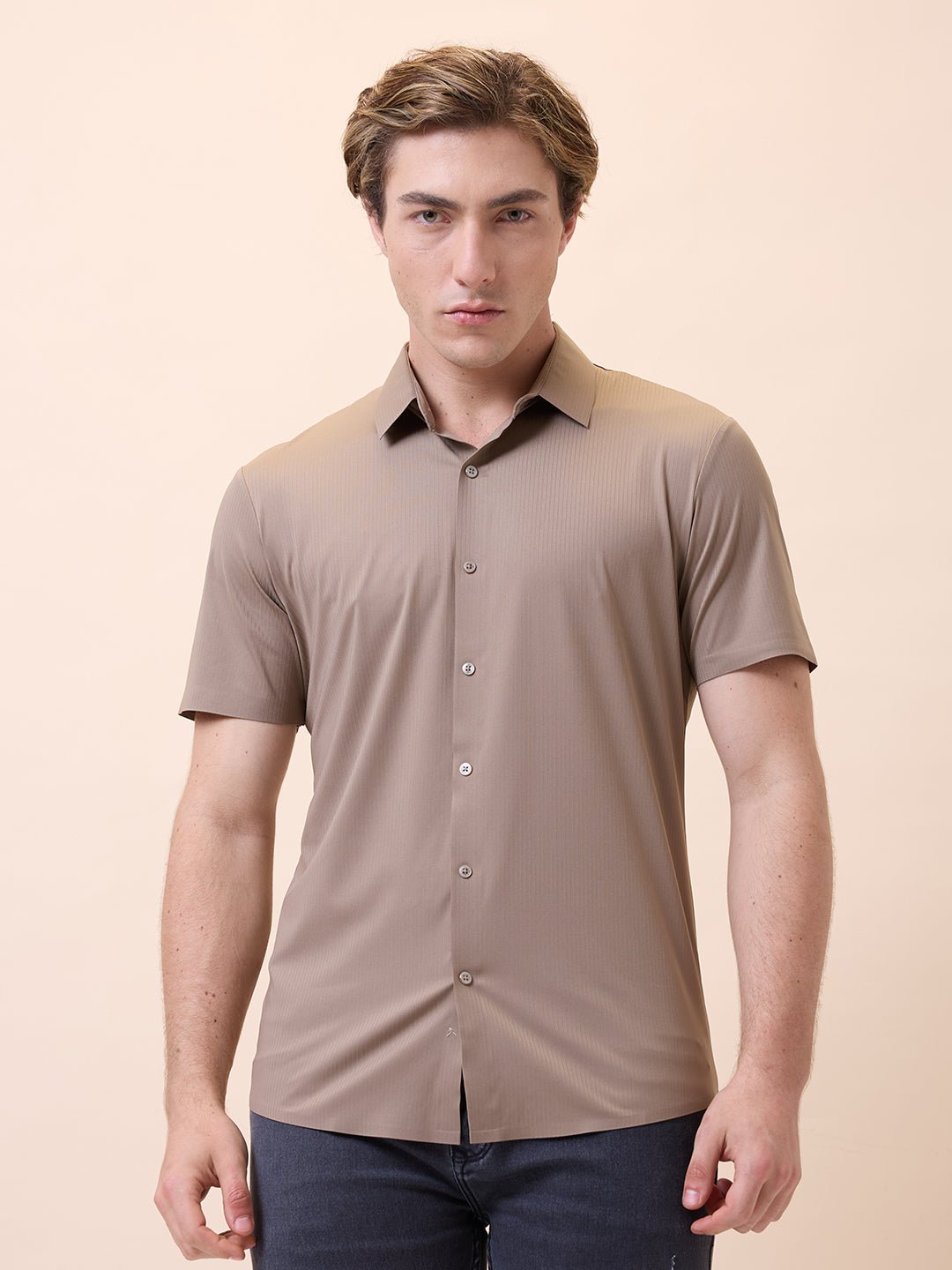 Men Premium Solid Polo Collar Half Sleeves Regular Fit Shirt