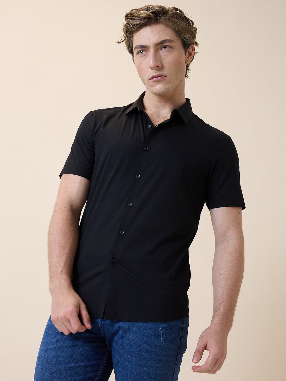 Mens Premium Solid Polo Collar Half Sleeves Regular Fit Shirt