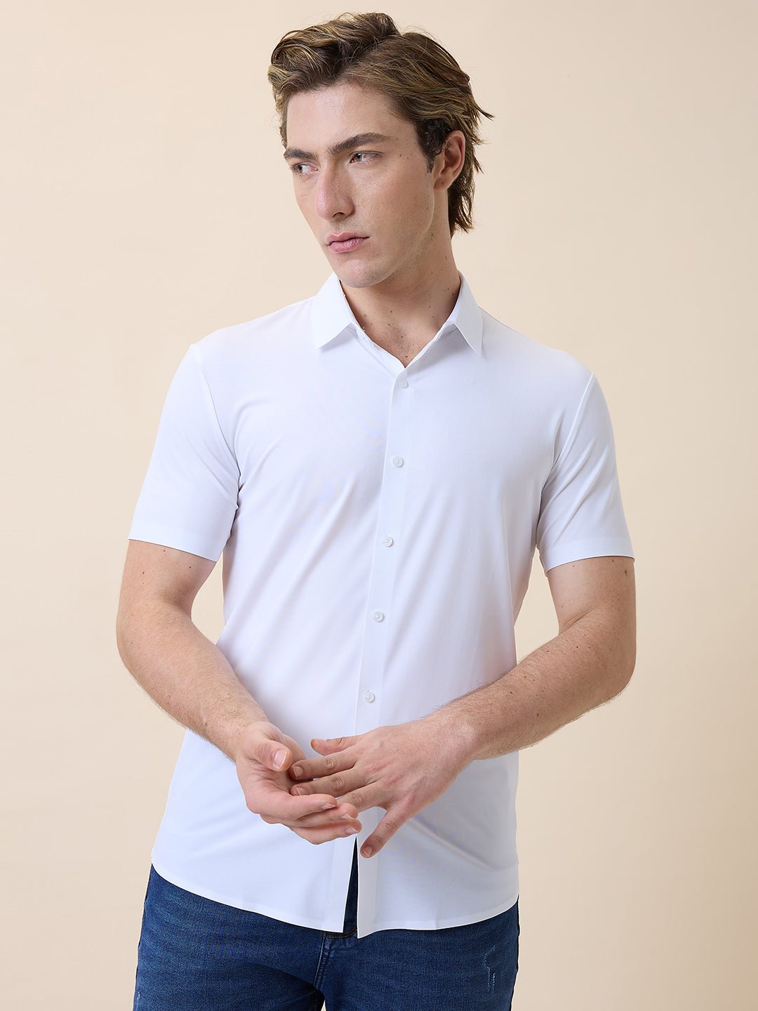 Mens Premium Solid Polo Collar Half Sleeves Regular Fit Shirt