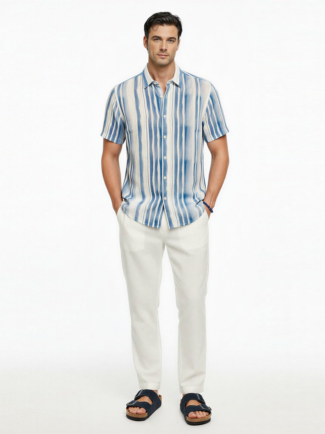 Blue Striped Short Sleeve Shirt