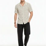 Beige Linear Stripe Resort Shirt