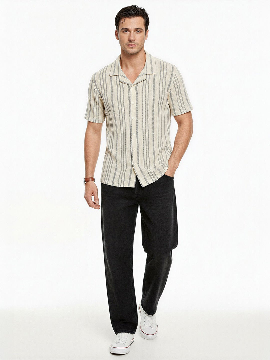 Beige Linear Stripe Resort Shirt