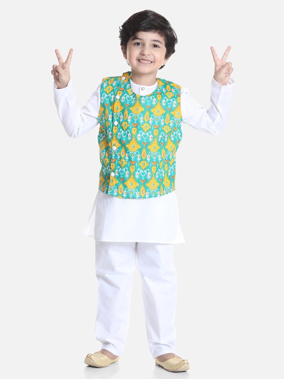 Fast Wear Full Sleeves Printed Attached Jacket Kurta & Pyjama Set