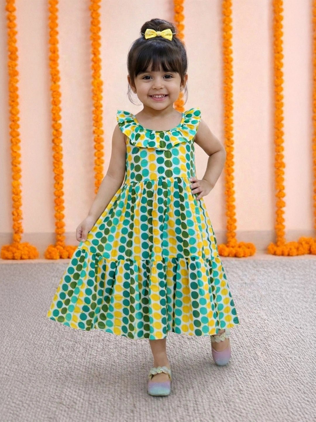 Fast Wear Polka Dot Tier Halter Neck Gown For Girls