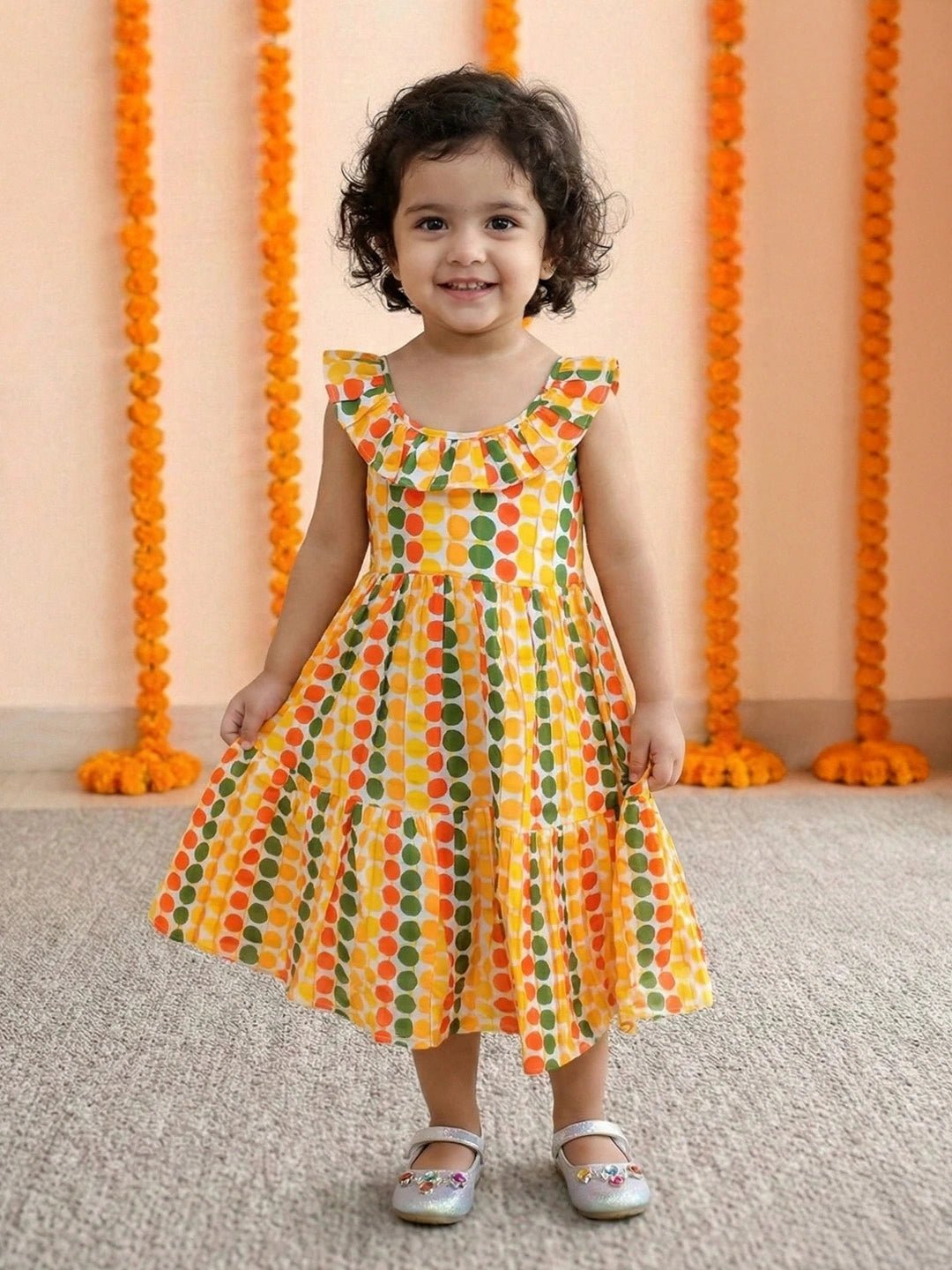 Fast Wear Polka Dot Tier Halter Neck Gown For Girls