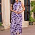 purple cotton printed kurta set