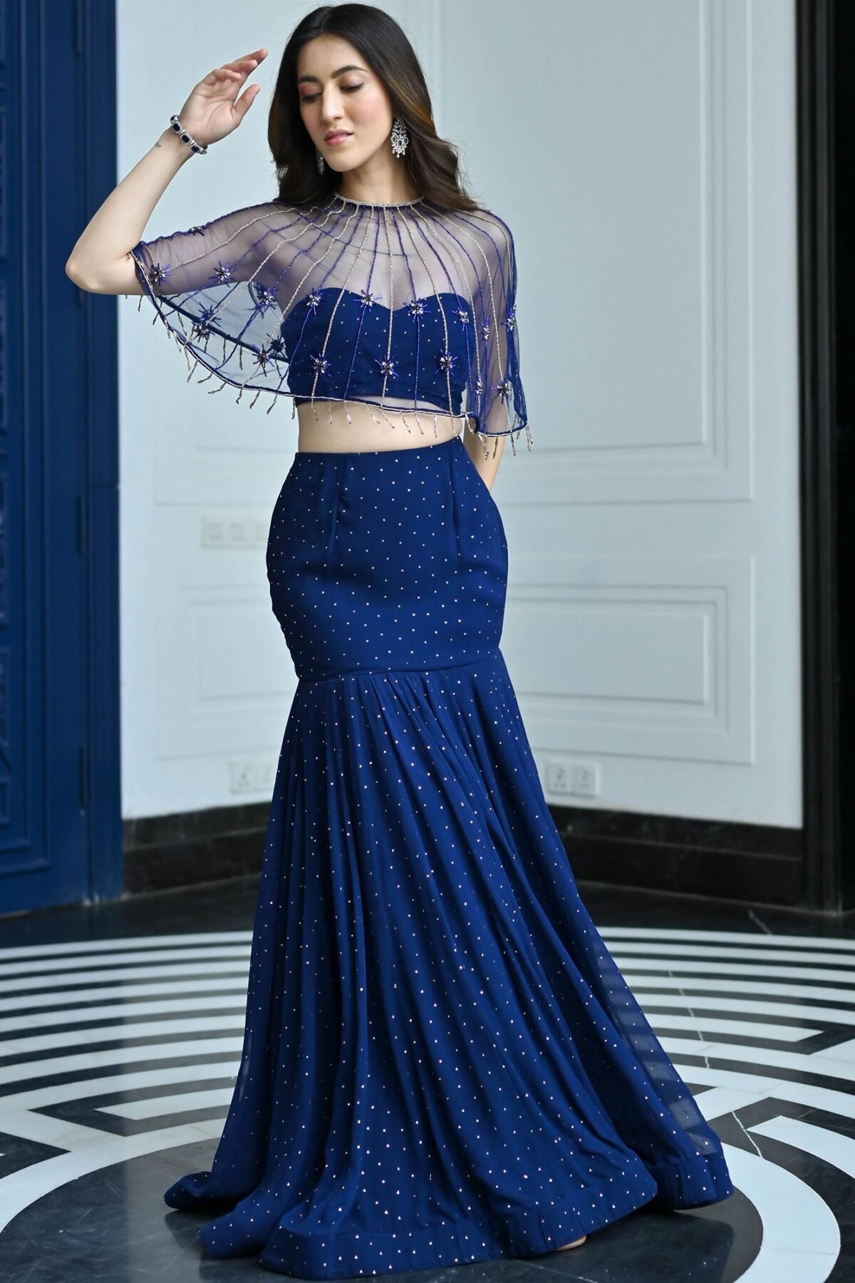 Jugnu Midnight Blue Cape & Lehenga Set