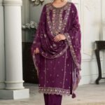 Elegant Dark Pink Kameez Shalwar with Embroidery