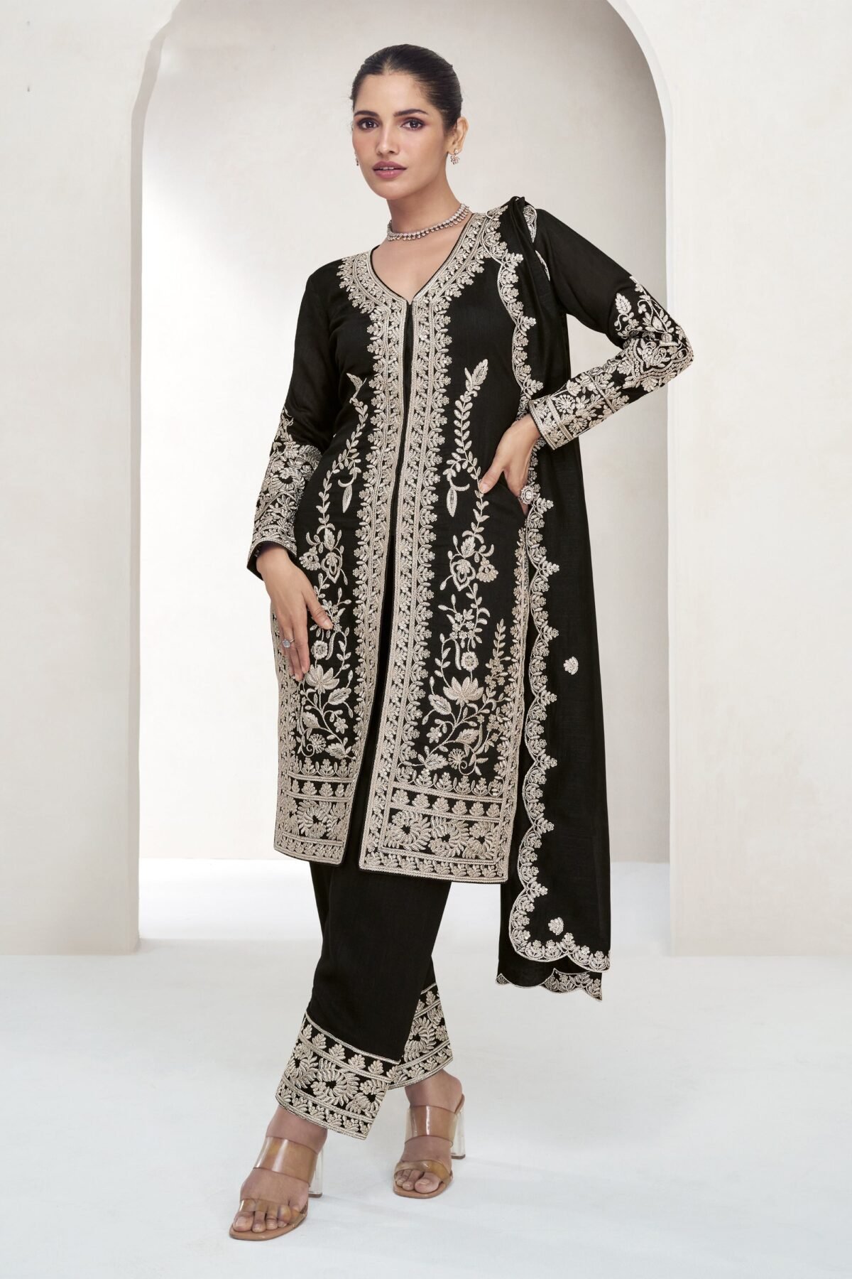 Black Kameez Shalwar With Embroidery Work