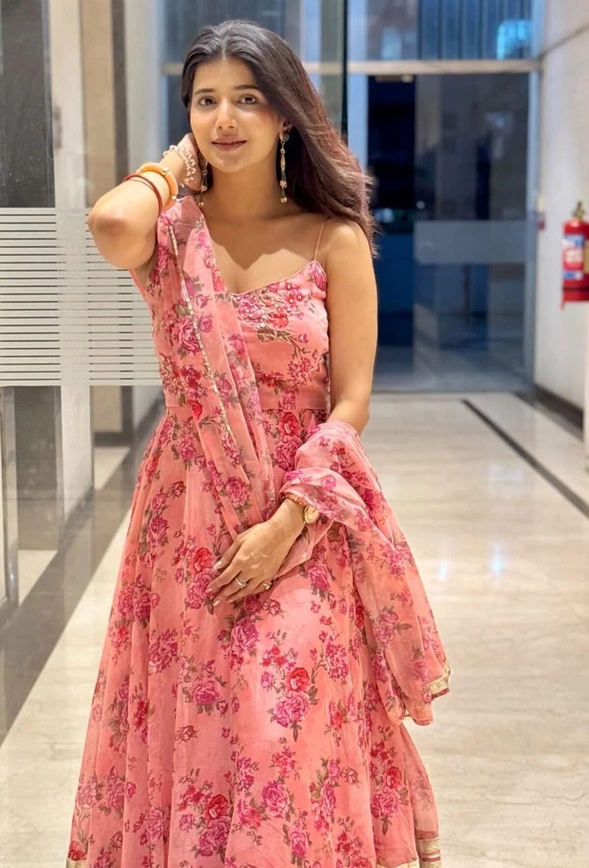 Pink Printed Anarkali