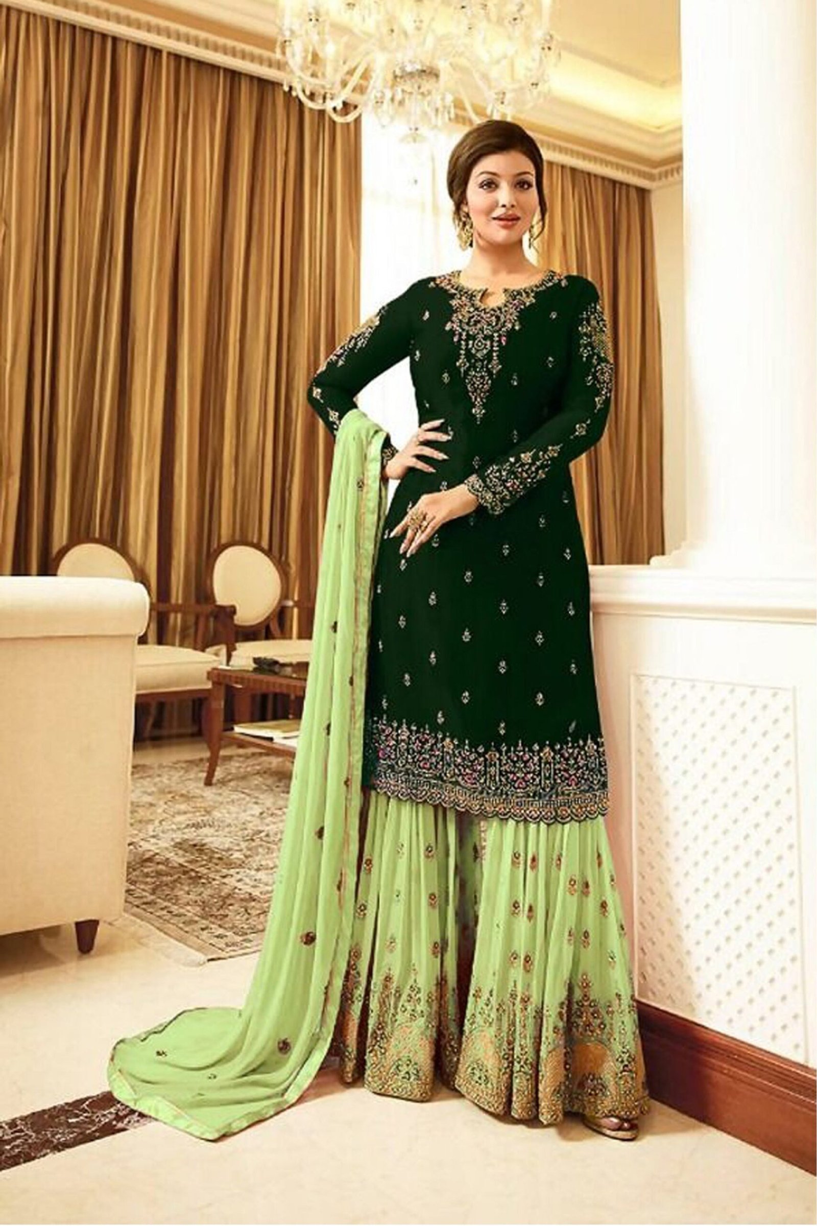 Sharara Suits Buy Online Dark Green Wedding Style