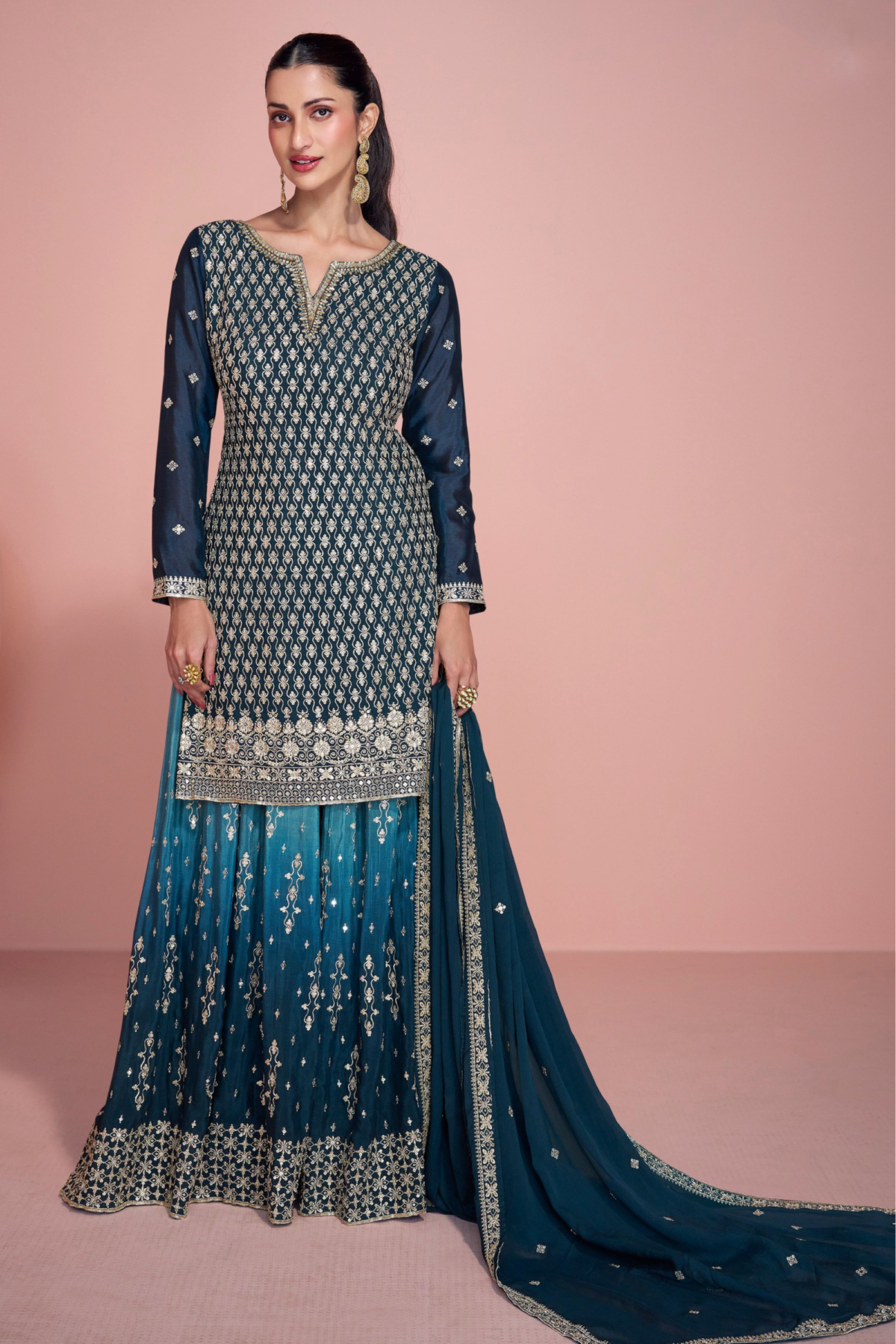 Navy Blue Sharara Suit For Elegant Festive Evenings