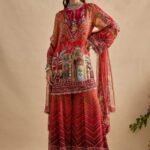 Falak crimson and orange sharara set