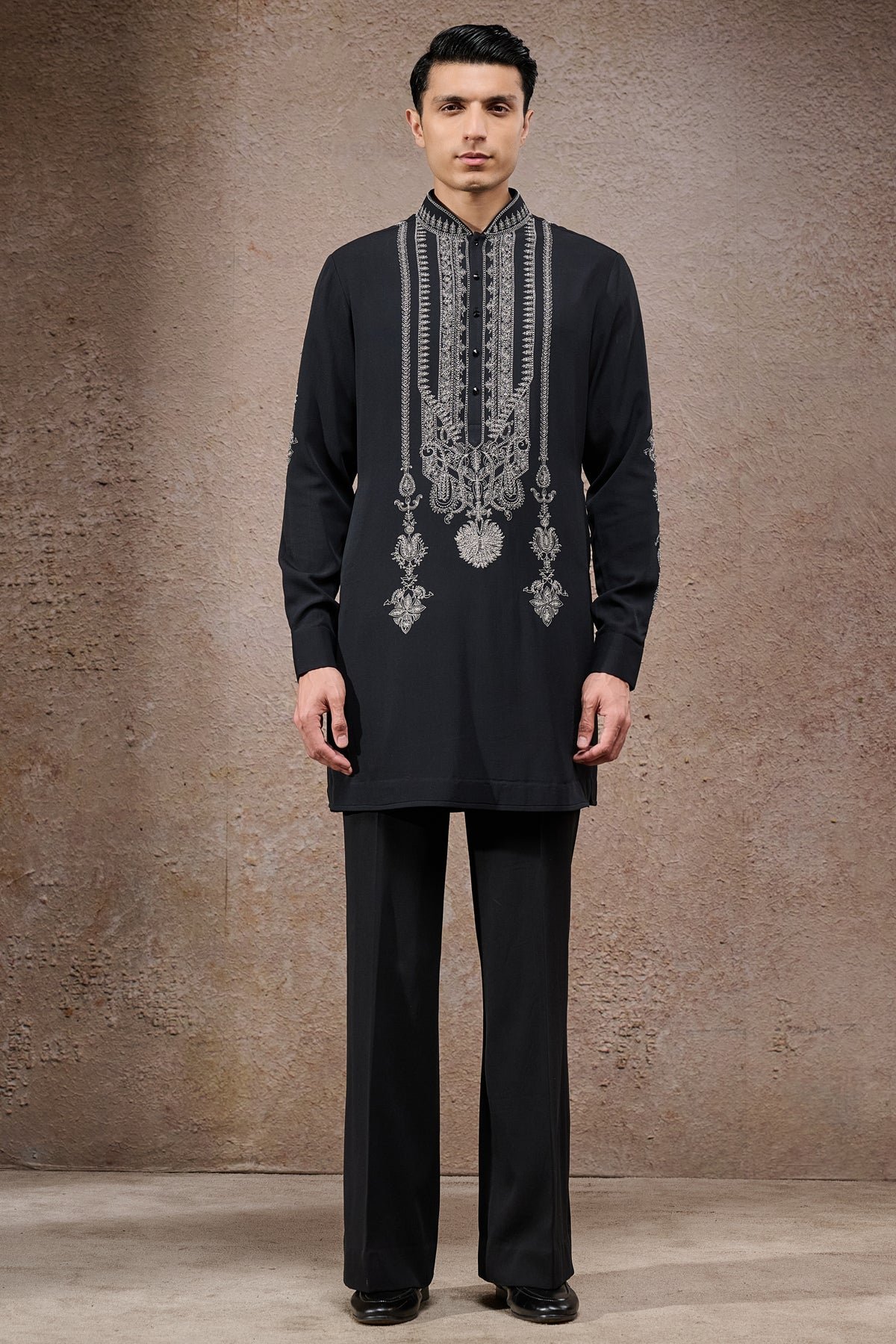 Golden Light Pearl Embroidered Short Kurta With Tousers