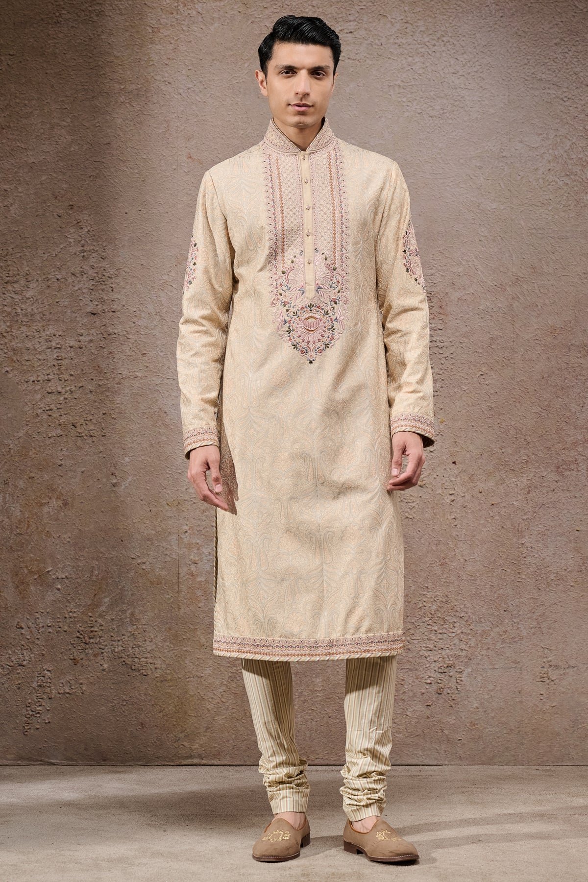 Golden Light Multicolour Embroidered Groom Kurta Set