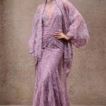 Golden Light Lace Concept Saree With Cape