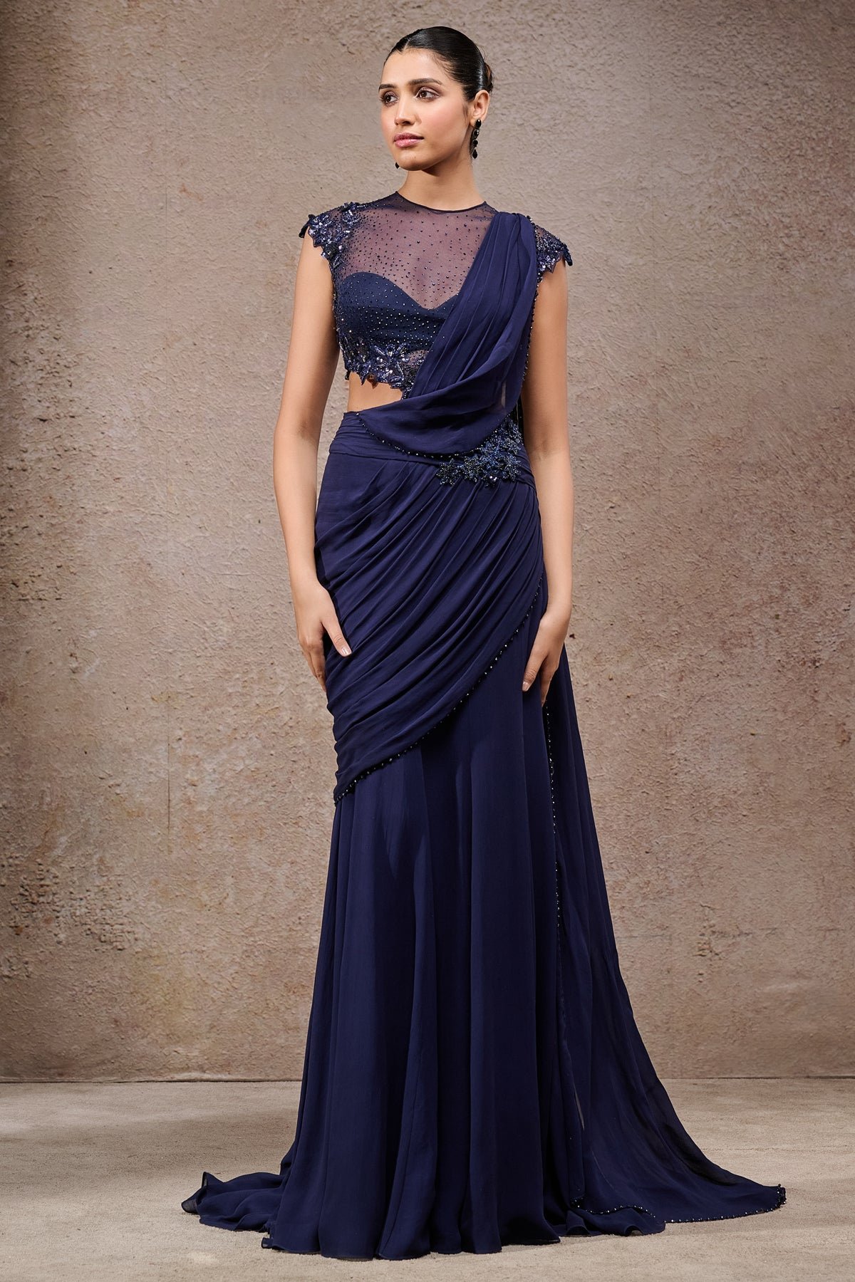 Golden Light Concept Saree With Embroidered Blouse