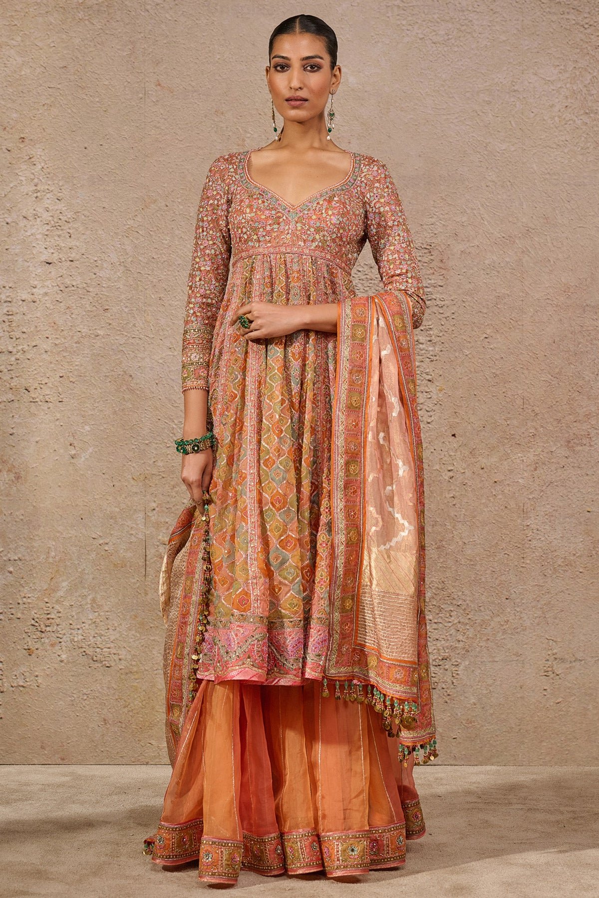 Timeless Aari Embroidered Kalidar Kurta & Sharara Set
