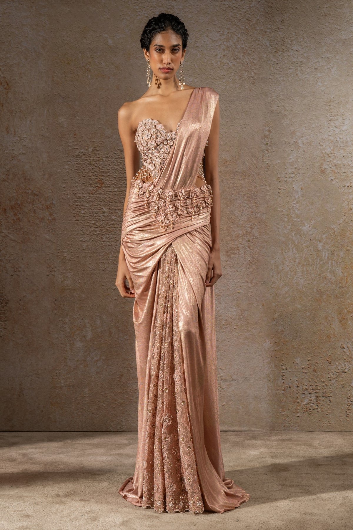 Golden Light Draped Concept Saree & Corset