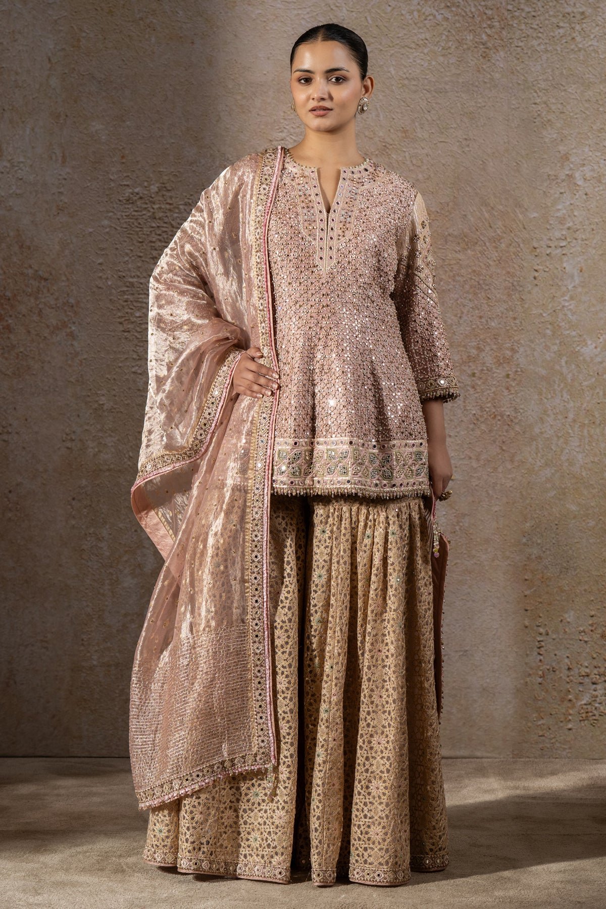 Timeless Hand Embroidered Mirror Work Sharara Set