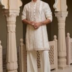 Golden Light Ivory Textured Kurta Set with Pearl Detailing