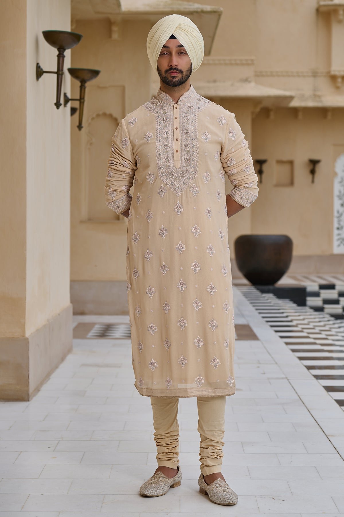 Golden Light Classic Chikankari Embroidered Kurta Set