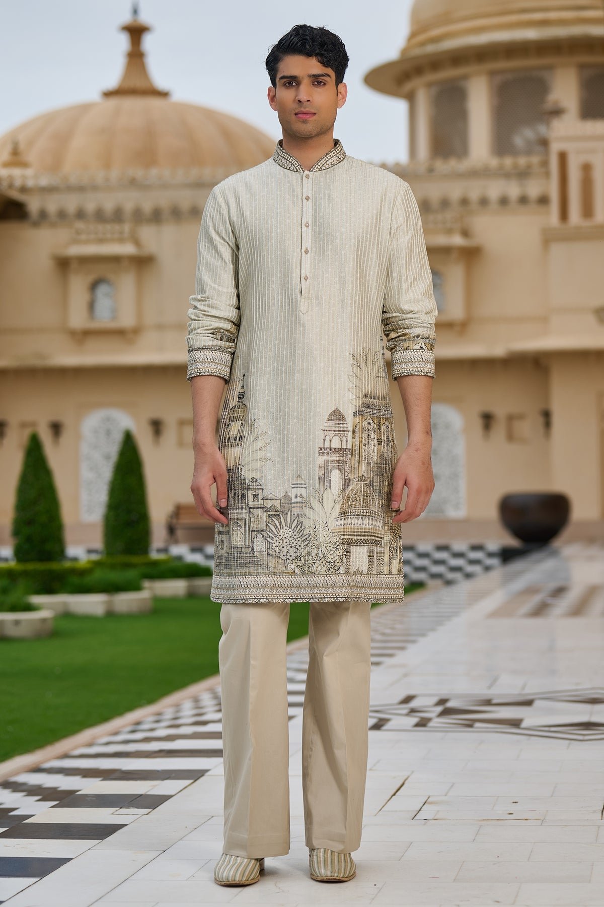 Golden Light Textured Pichwai Printed Kurta Set