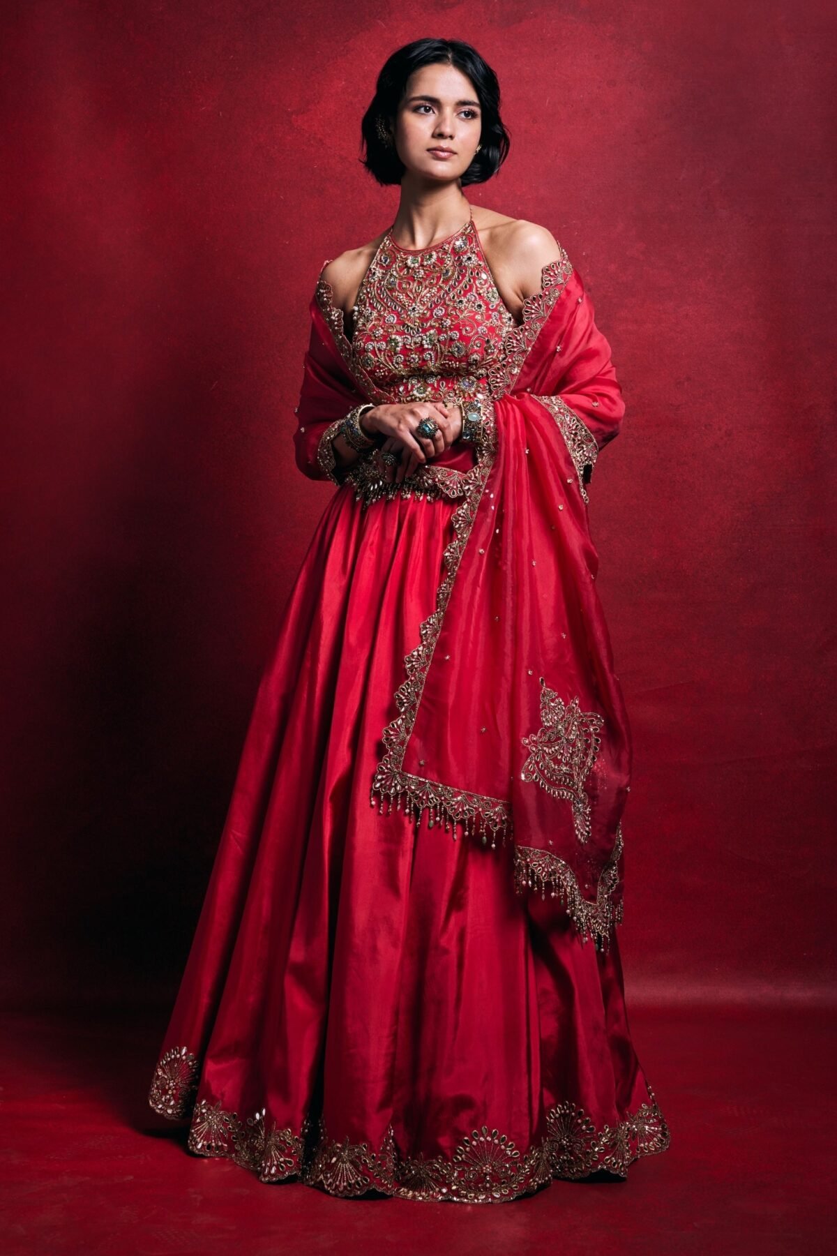 Fuchsia pink silk lehenga set