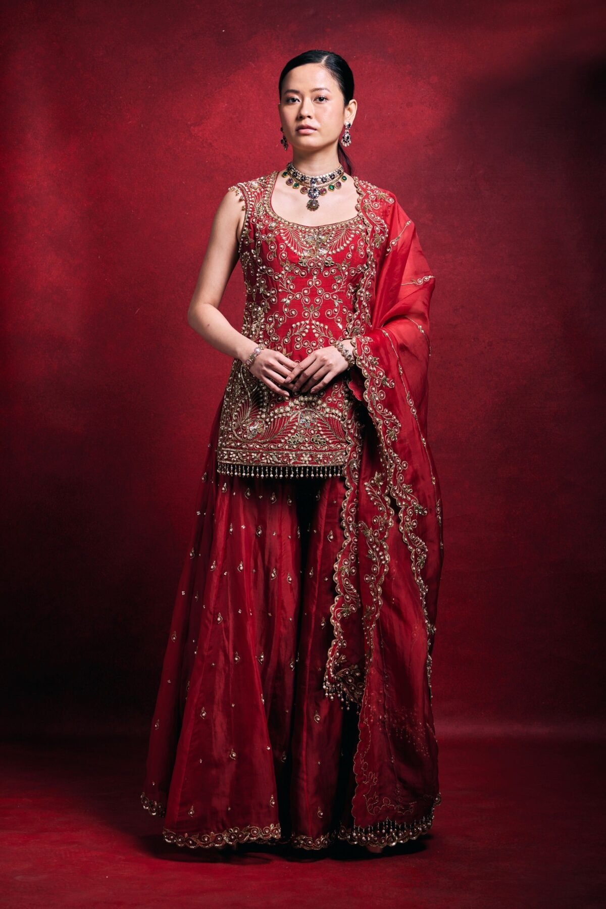 Classic red dori sharara set