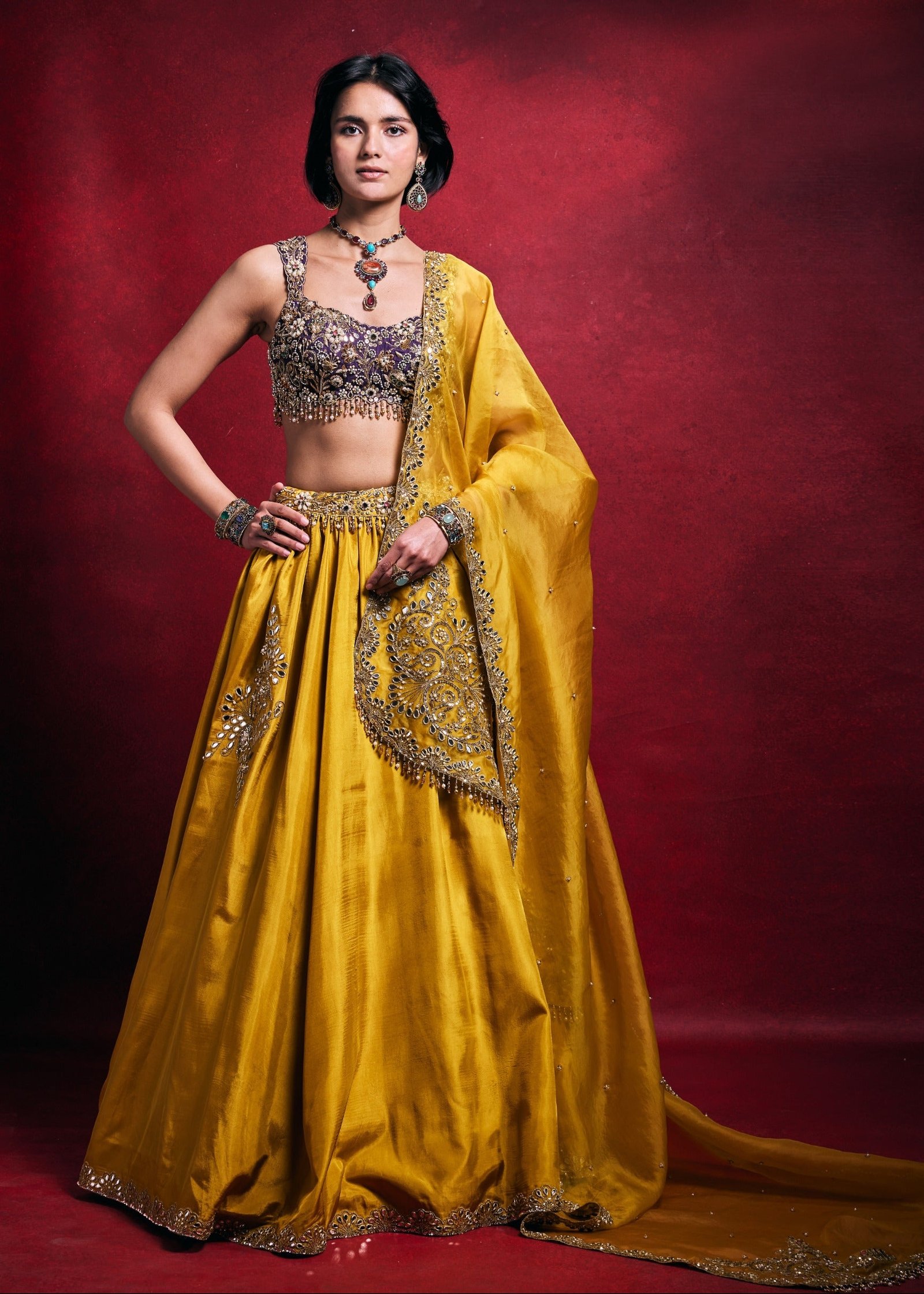 Mustard regal silk lehenga set