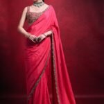 Fuchsia pink silk sari set