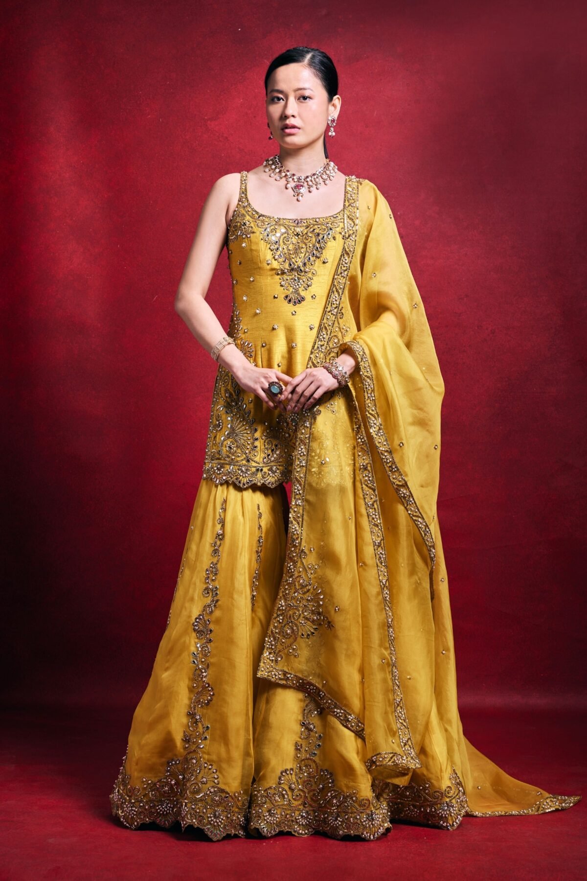Mustard tone gharara set