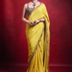 Yellow vibrant crepe sari set