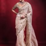 Cream organza sari set