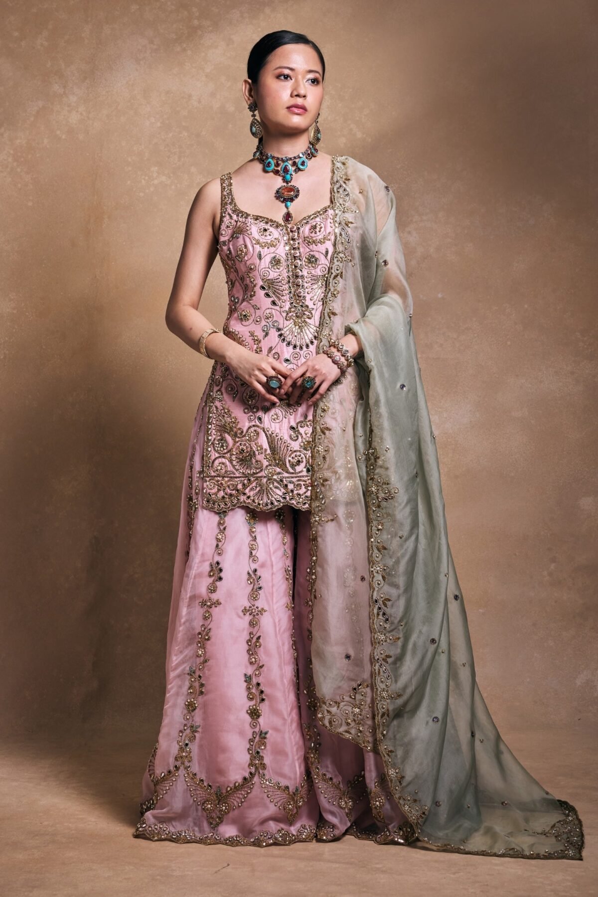 Blush and sage sharara set