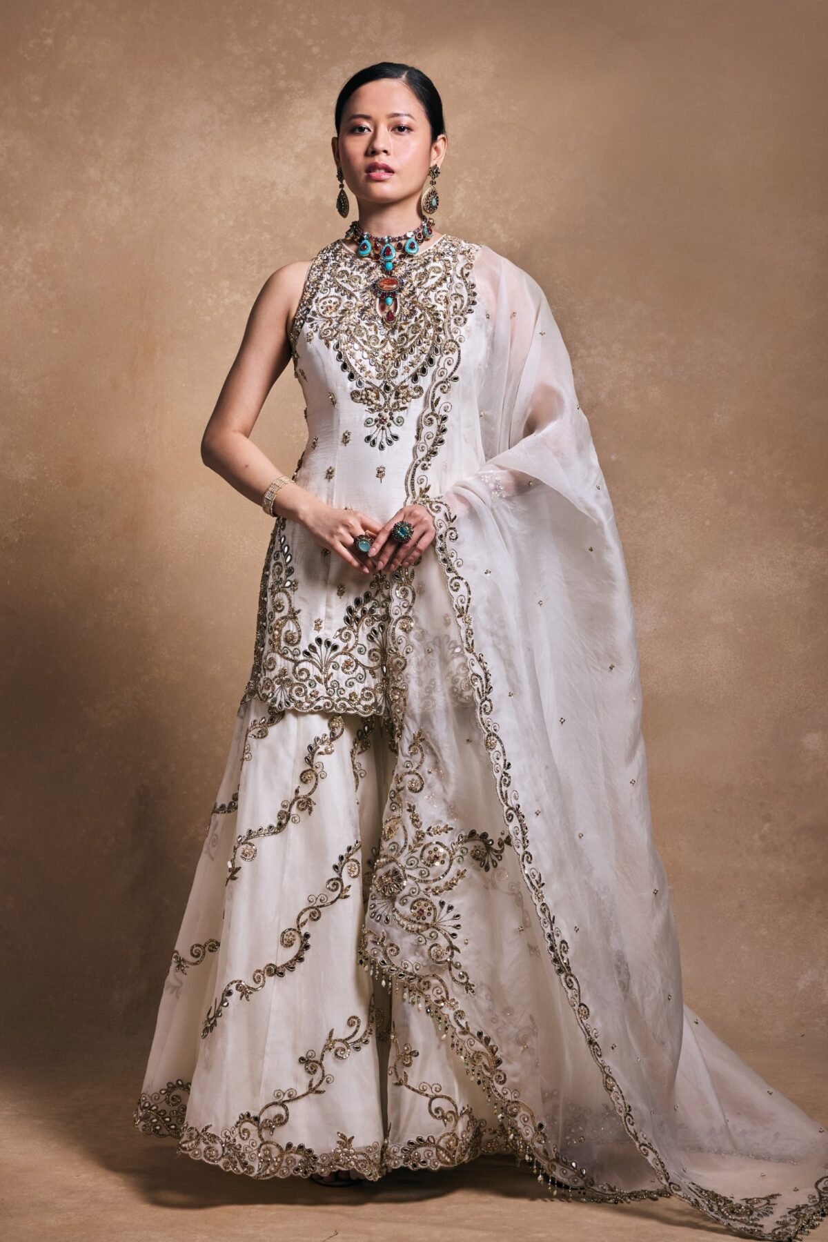 Ivory organza gharara set