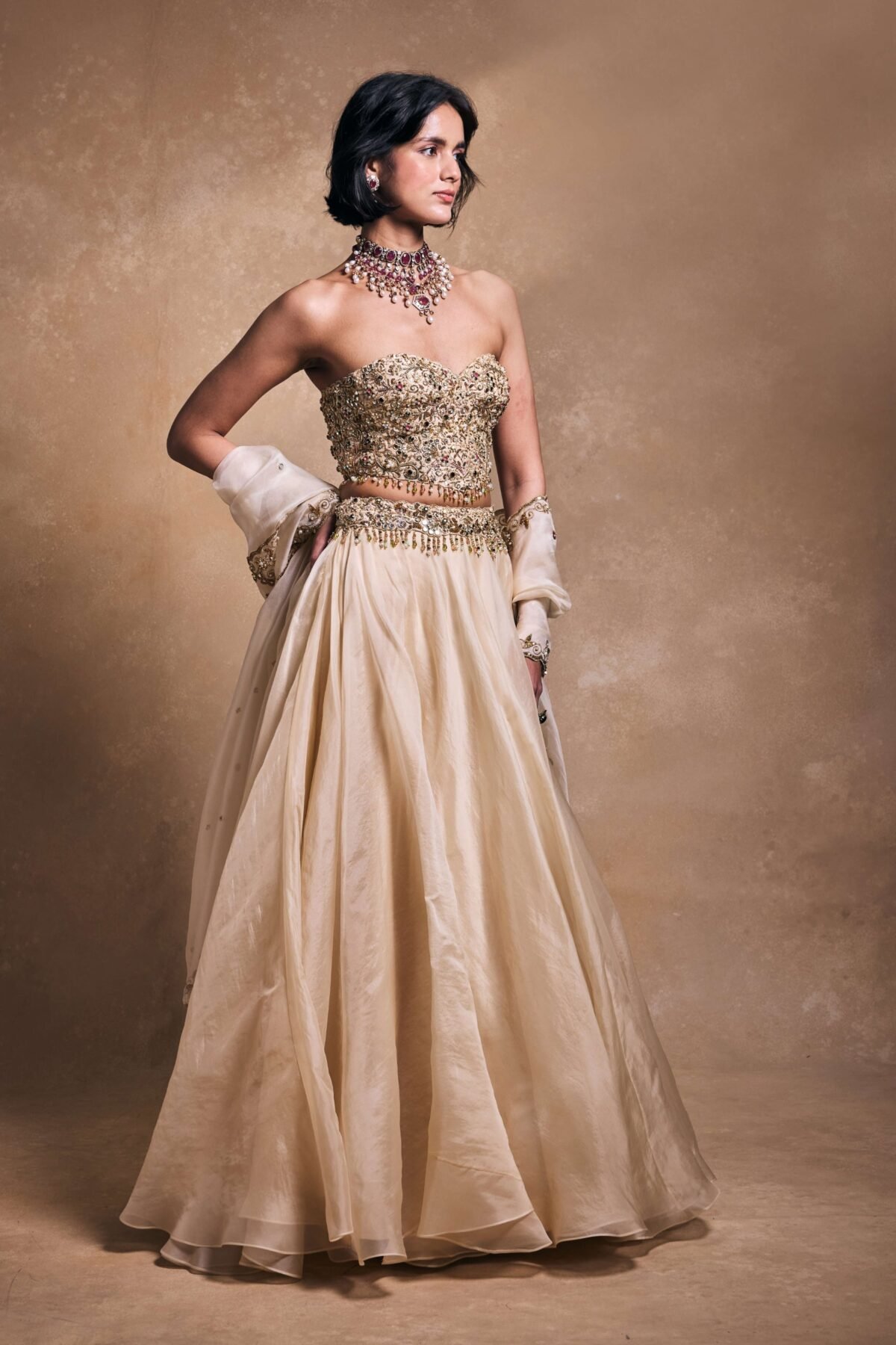 Cream organza lehenga set