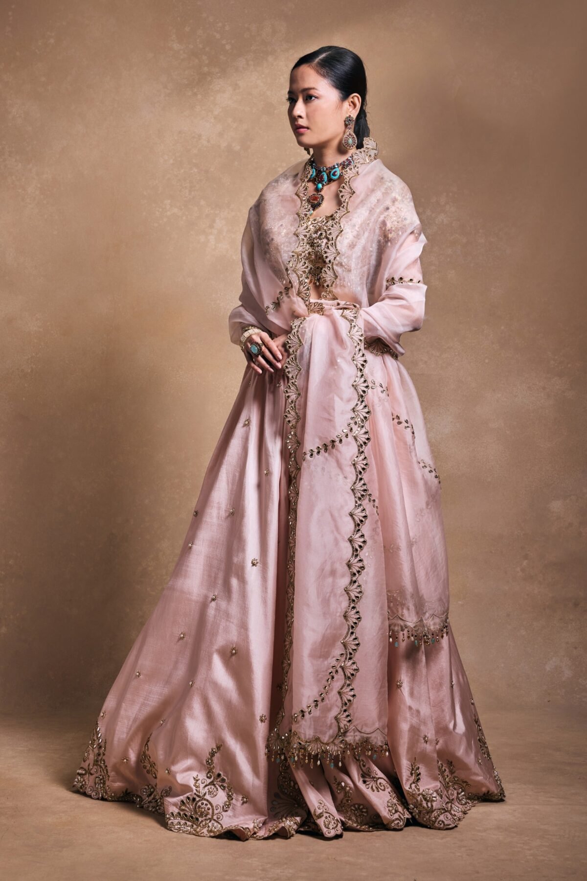 Baby pink silk lehenga set