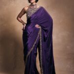 Deep purple crepe sari set