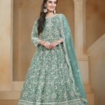 Designer Wear Anarkali Stitched Embroidery Worked Gown for USA