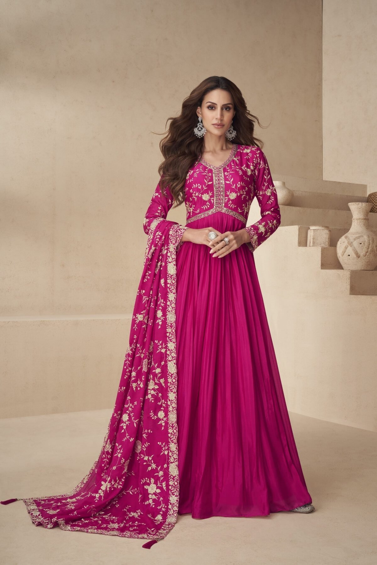Pink Gorgeous Anarkali Gown Reception Party Wear For USA