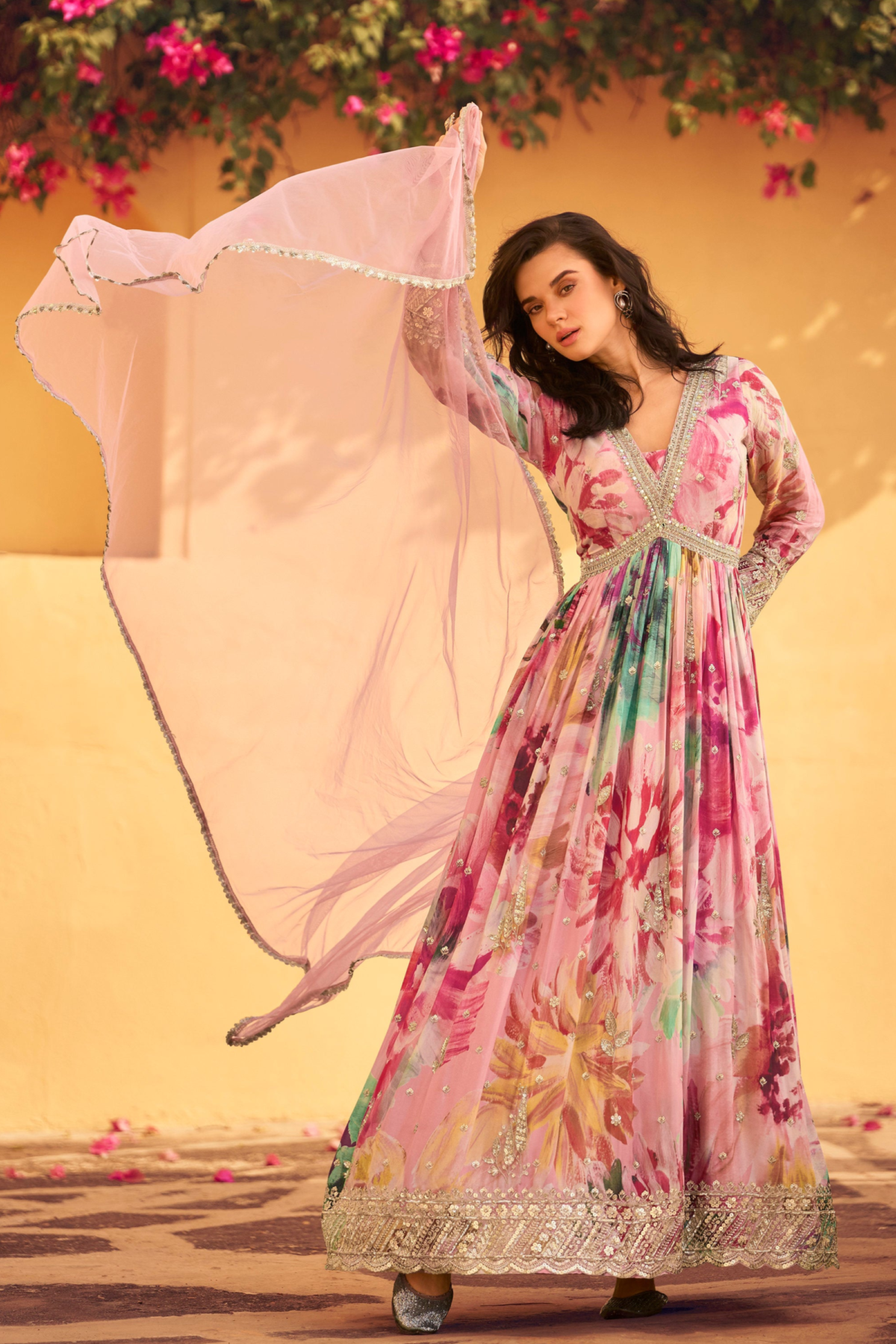 Pink Anarkali Gown Suits With Dupatta for USA Weddings Wear.