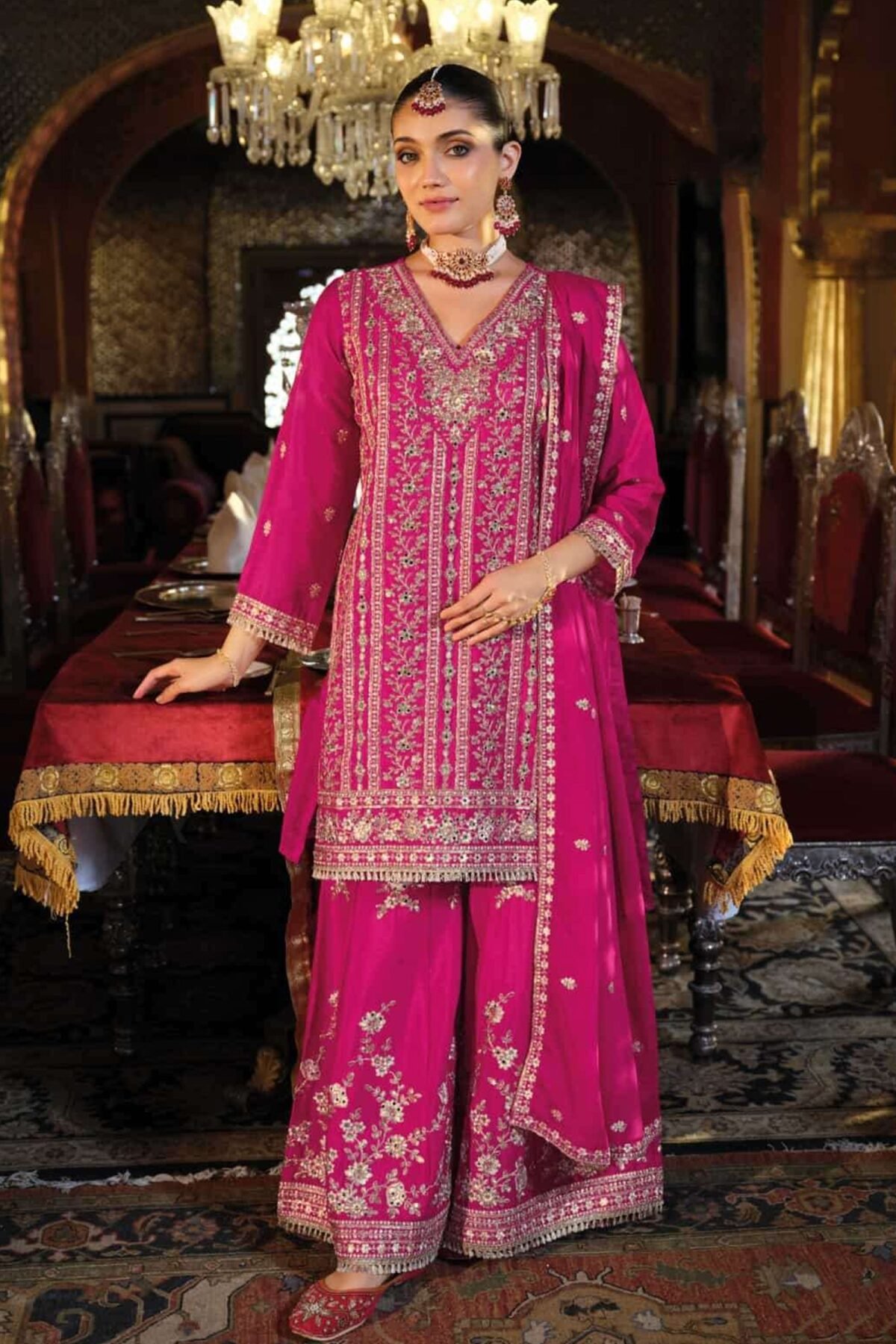 Sharara Suit Featuring Dusky Pink Embroidery Work