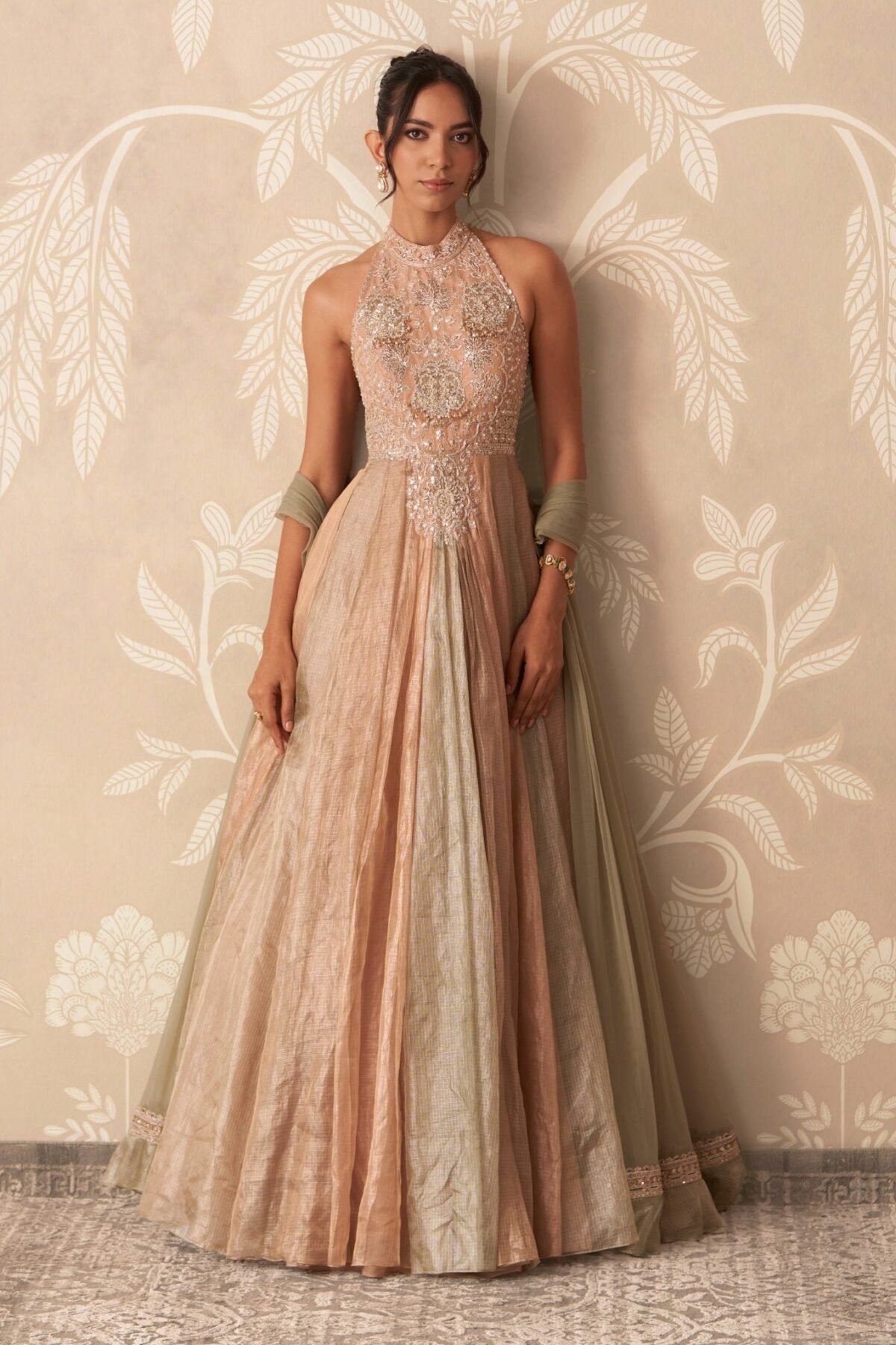 Tissue trio leher anarkali set