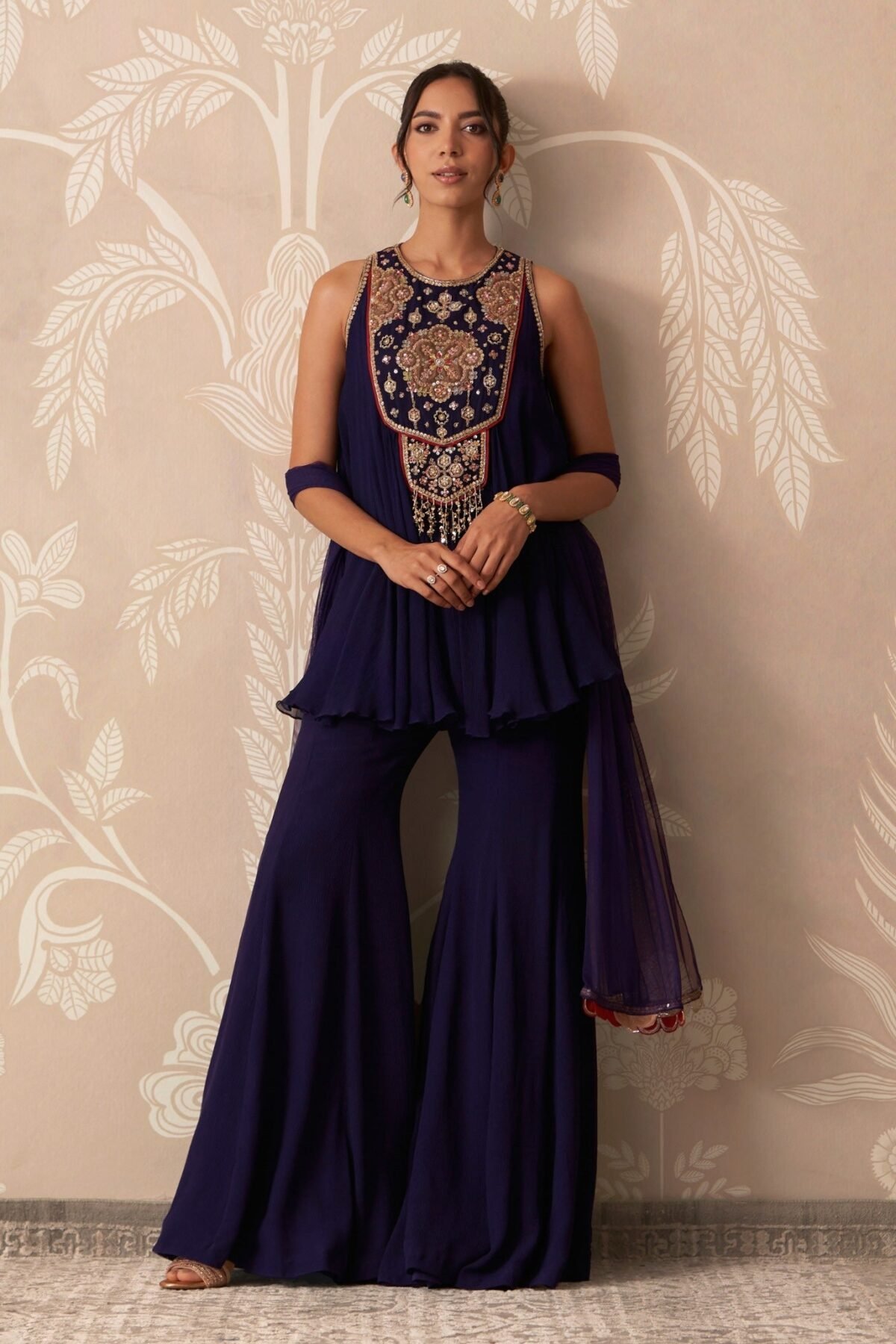 Purple mannat kurti sharara set