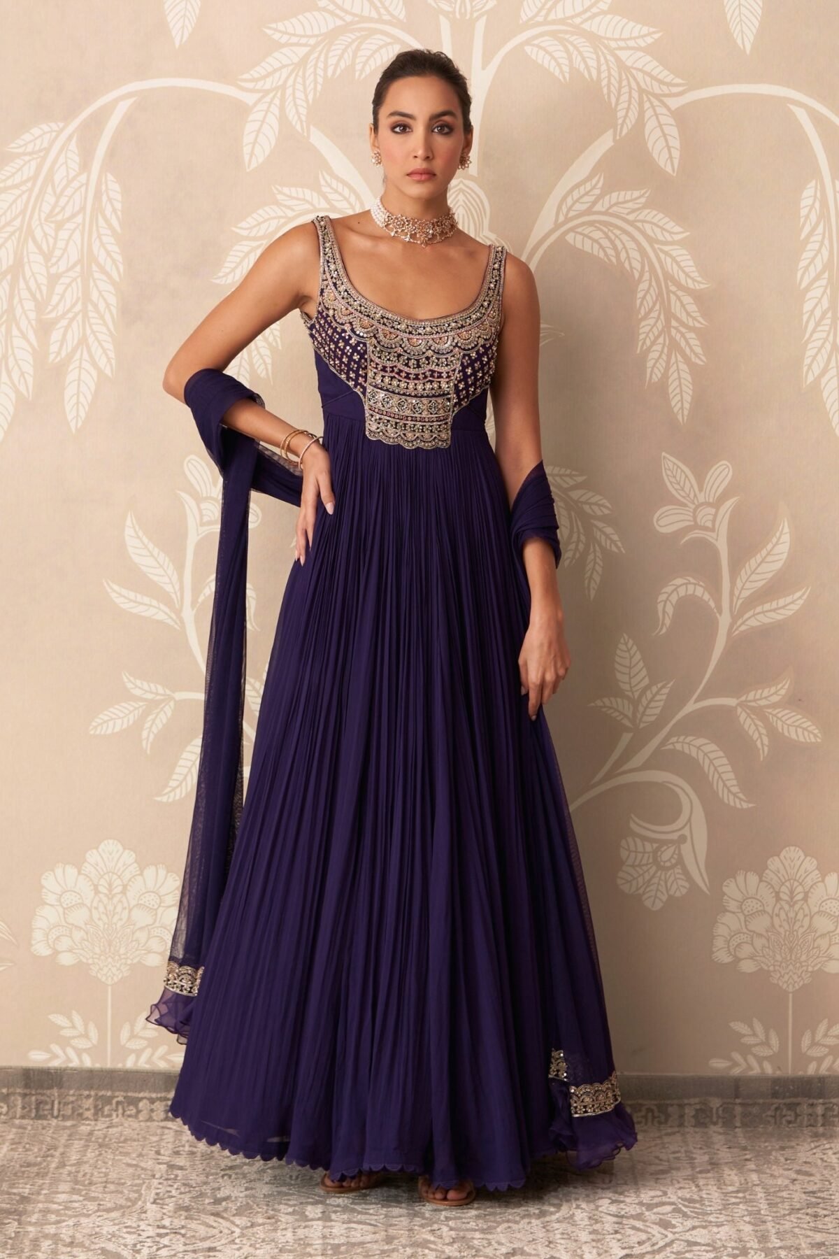 Purple fasana anarkali set