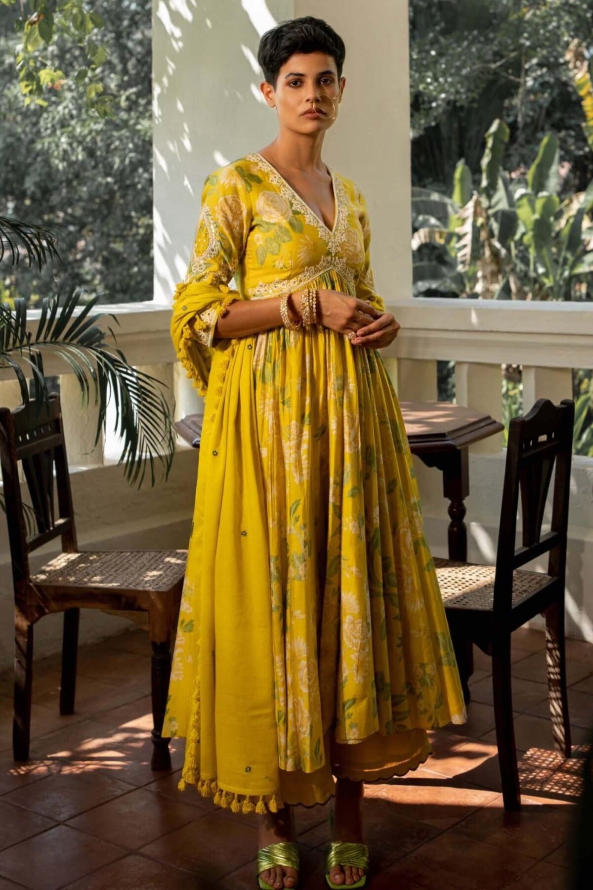 Yellow garden of bloom anarkali set
