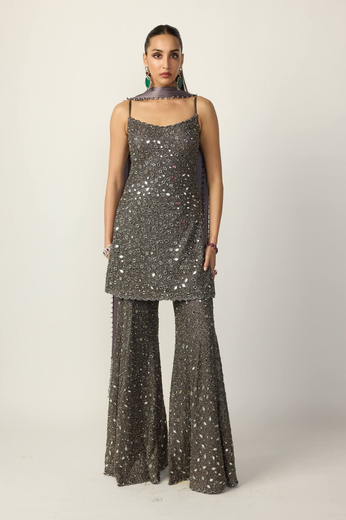 Metallic gray sharara with kurta set