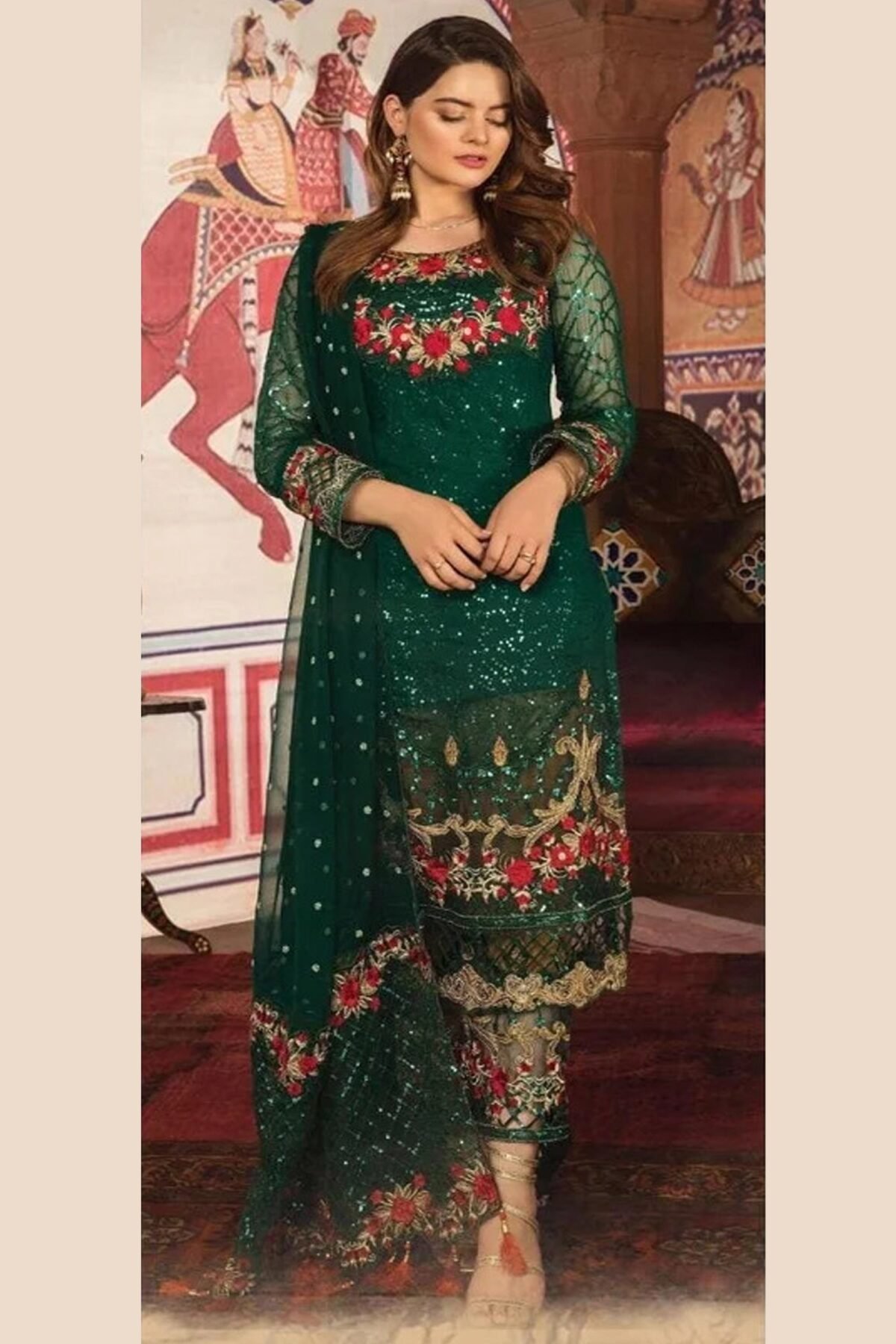 Wedding Reception Dark Green Salwar Kameez With Western Touch